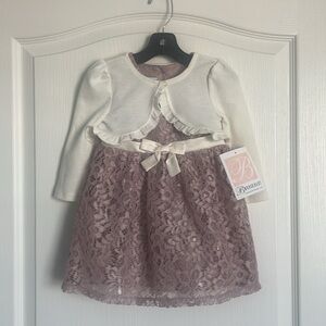 NWT Bonnie Baby 18mos Holiday Blush Mauve Dress Over Sweater